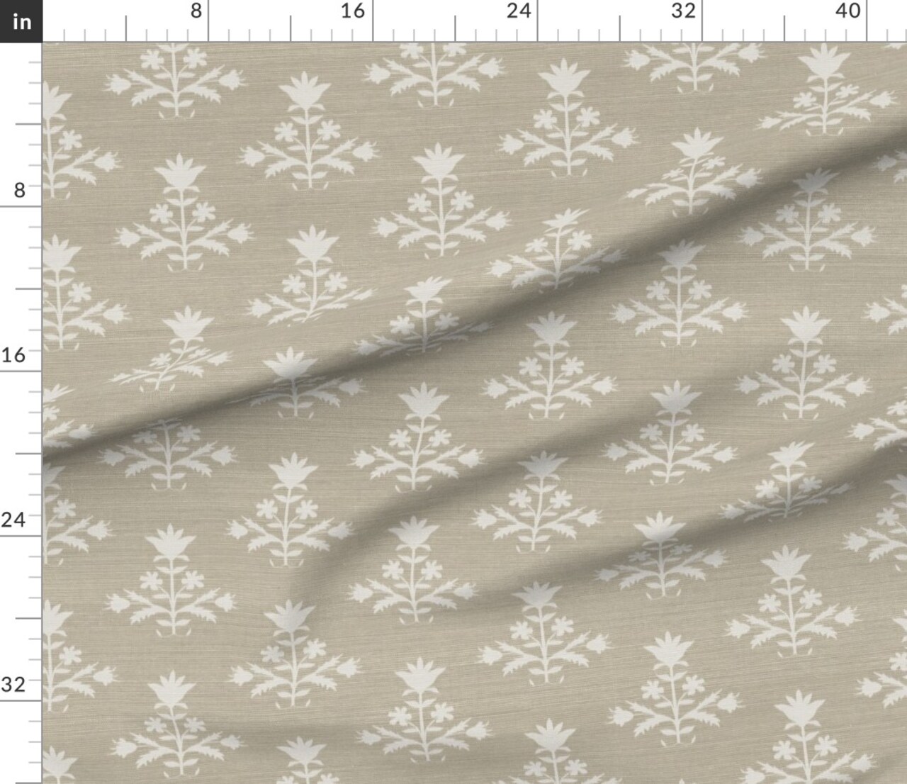 Faux Grasscloth Texture Block Print Botanical Tulip Beige Flower Boho Traditional Classic Grandmillennial Cottagecore Coastal Rustic Farmhouse Custom Printed Fabric by Spoonflower Various Fabrics by the Yard or Fat Quarter